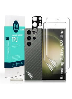 Ibywind Screen Protector For Samsung Galaxy S23 Ultra 5g 6.8 Inches With 2pcs Flexible Tpu Film 1pc Camera Lens Protector 1pc Backing Carbon Fiber Film Fingerprint Reader Easy To Install  - Image 1