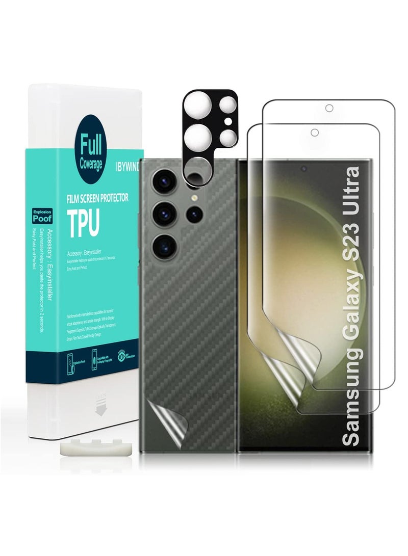 Ibywind Screen Protector For Samsung Galaxy S23 Ultra 5g 6.8 Inches With 2pcs Flexible Tpu Film 1pc Camera Lens Protector 1pc Backing Carbon Fiber Film Fingerprint Reader Easy To Install - Image 1