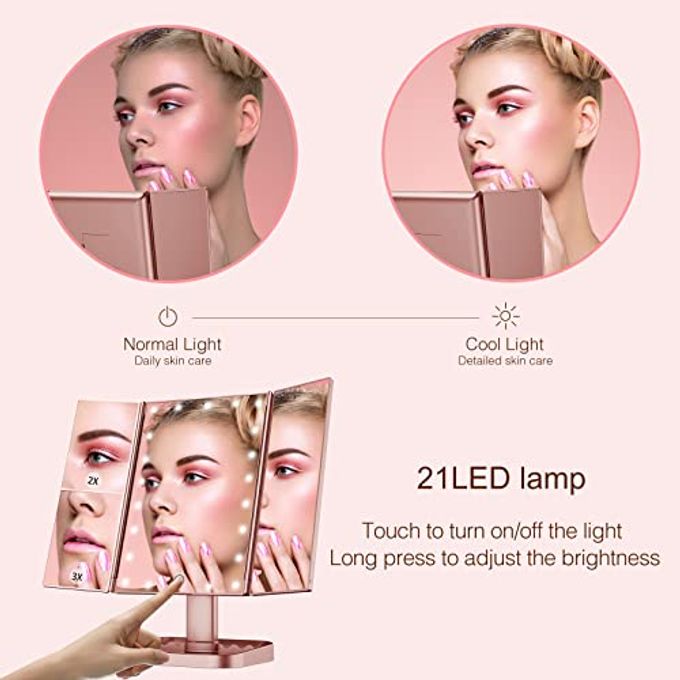 rayihni Makeup Mirror, 10X 3X 2X Magnification, Lighted Makeup Mirror, Touch Control, Dual Power Supply, Portable LED Mirror, Women Gift (Rose Gold) - Image 5