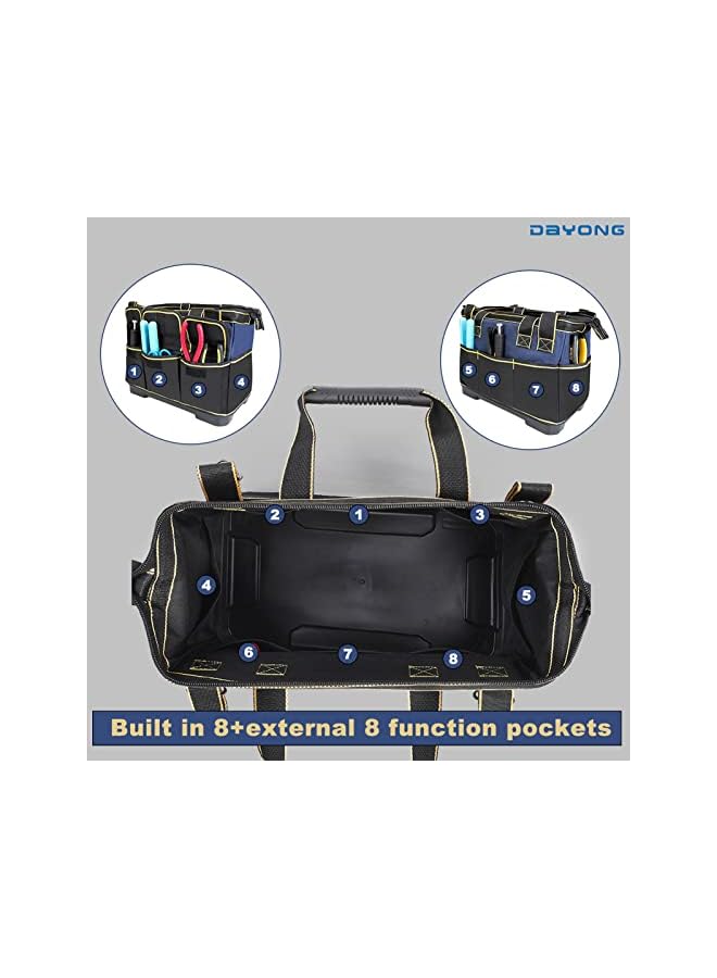 DAYONG حقيبة أدوات ذات فم واسع، حقائب تخزين أدوات متعددة الجيوب، حقيبة توت ثقيلة التحمل بسعة كبيرة مع قاعدة مصبوبة، منظم أدوات قماش أكسفورد للنجارين والكهربائيين والميكانيكيين (17 بوصة، أسود) - Image 5