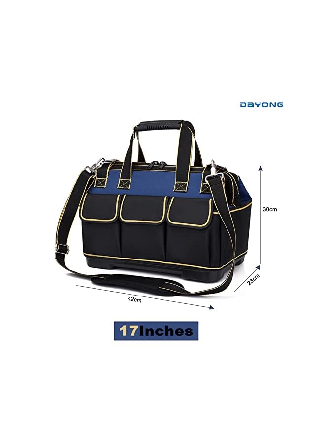 DAYONG حقيبة أدوات ذات فم واسع، حقائب تخزين أدوات متعددة الجيوب، حقيبة توت ثقيلة التحمل بسعة كبيرة مع قاعدة مصبوبة، منظم أدوات قماش أكسفورد للنجارين والكهربائيين والميكانيكيين (17 بوصة، أسود) - Image 3