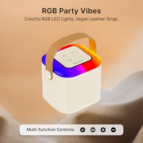 pTron Newly Launched Fusion Tunes 10W Mini Bluetooth Speaker, Wireless Karaoke Mic, 8Hrs Playtime, Vivid RGB Lights, Voice Effects, Multi-Play Modes BT5.1/TF Card & Type-C Charging (Light Cream) - Image 5