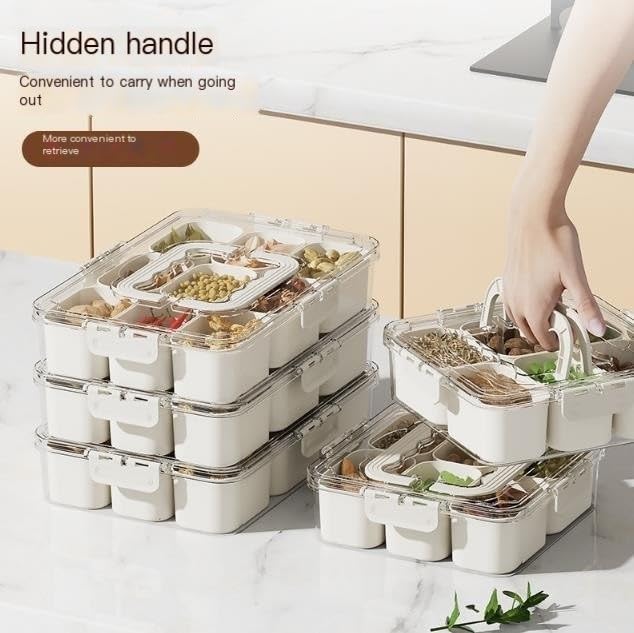 SARVANGAH Kitchen Storage Box 69 Compartment Organizer Storage Box Fridge Organiser Storage Boxes Multi Compartment Storage for Snacks Fresh Fruit Vegetables 9 Compartment Box - Image 3