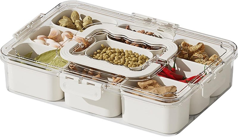 SARVANGAH Kitchen Storage Box 69 Compartment Organizer Storage Box Fridge Organiser Storage Boxes Multi Compartment Storage for Snacks Fresh Fruit Vegetables 9 Compartment Box - Image 1