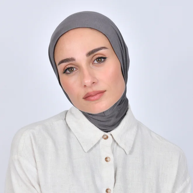 عبايات حوراء طرح قطنية بطقطق - رمادي غامق