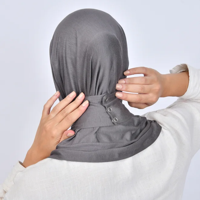 عبايات حوراء طرح قطنية بطقطق - رمادي غامق