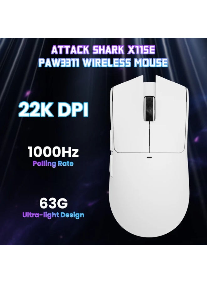 Attack Shark Shark Attack X11SE Ultralight Wireless Tri-Mode Gaming Mouse - 2.4GHz/USB-C Wired/Bluetooth PixArt PAW3311 Gaming Sensor, 22K DPI, 5 Programmable Buttons for Laptops, PC, Mac - White - Image 2