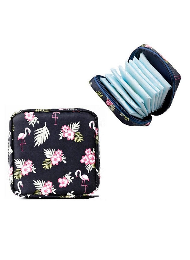 HOUSE OF QUIRK Sanitary Napkin Storage Bag/Cosmetic Bag, Menstrual Pad Bag With Zipper, Napkin Storage Purse, First Period Kit For Girls, Storing Sanitary Pads For Women (Dark Blue Flamingo) 13 Cm, S - Image 1
