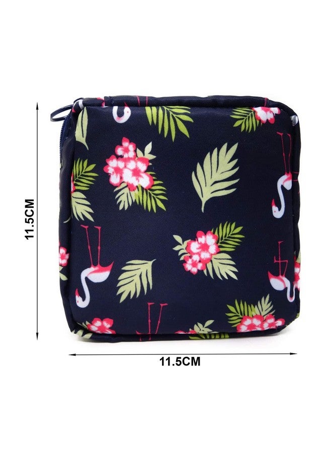HOUSE OF QUIRK Sanitary Napkin Storage Bag/Cosmetic Bag, Menstrual Pad Bag With Zipper, Napkin Storage Purse, First Period Kit For Girls, Storing Sanitary Pads For Women (Dark Blue Flamingo) 13 Cm, S - Image 2