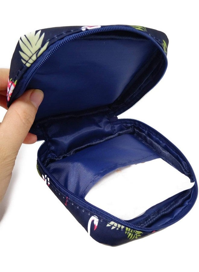 HOUSE OF QUIRK Sanitary Napkin Storage Bag/Cosmetic Bag, Menstrual Pad Bag With Zipper, Napkin Storage Purse, First Period Kit For Girls, Storing Sanitary Pads For Women (Dark Blue Flamingo) 13 Cm, S - Image 3