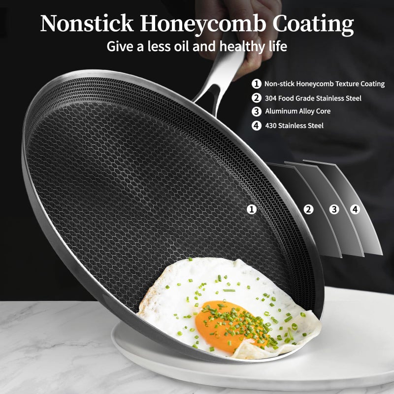 Innerwell Stainless Steel Crepe Pan - 10 Inch Nonstick Crepe Pan, Stainless Steel Honeycomb Coating Pancake Pan, Non Stick Flat Skillet Tawa Dosa Tortilla Griddle Pan, Induction Compatible, PFOA Free - Image 2