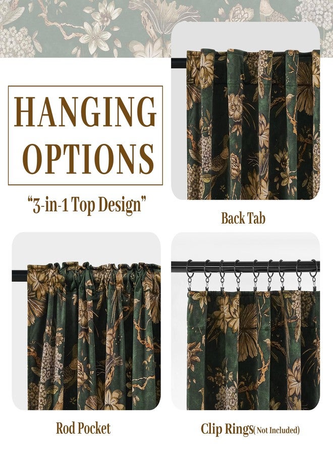 StangH Green Floral Curtains 84 Inches Long,Printed Bird Peacock Velvet Drapes with Elegant Vintage Design for Living Room Farmhouse,W52xL84,2 Panels - Image 4