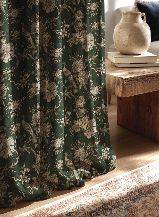 StangH Green Floral Curtains 84 Inches Long,Printed Bird Peacock Velvet Drapes with Elegant Vintage Design for Living Room Farmhouse,W52xL84,2 Panels - Image 1