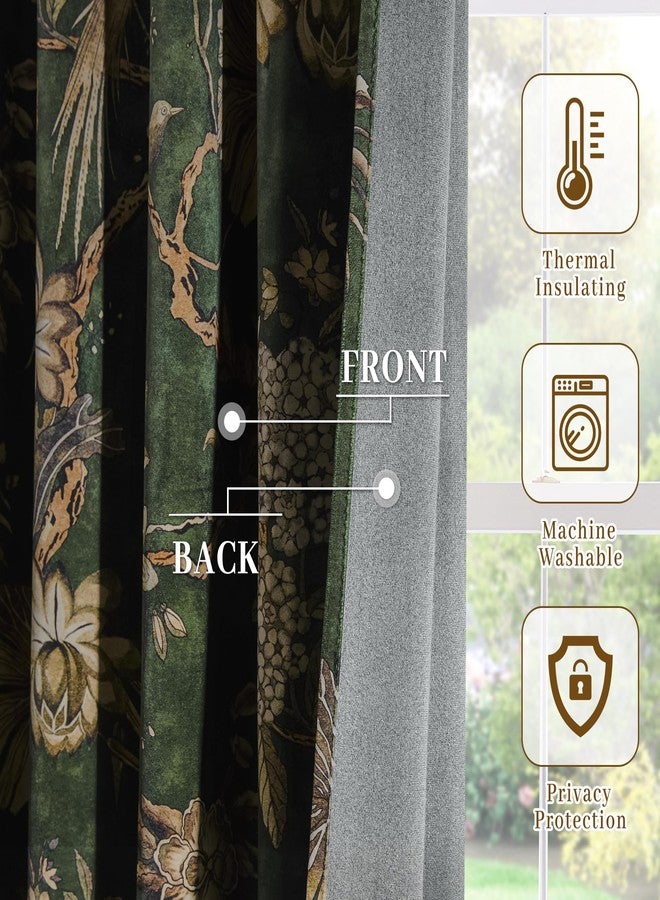 StangH Green Floral Curtains 84 Inches Long,Printed Bird Peacock Velvet Drapes with Elegant Vintage Design for Living Room Farmhouse,W52xL84,2 Panels - Image 5