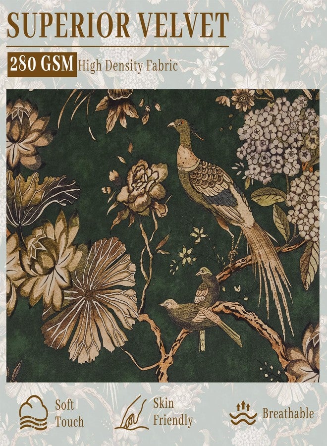 StangH Green Floral Curtains 84 Inches Long,Printed Bird Peacock Velvet Drapes with Elegant Vintage Design for Living Room Farmhouse,W52xL84,2 Panels - Image 3