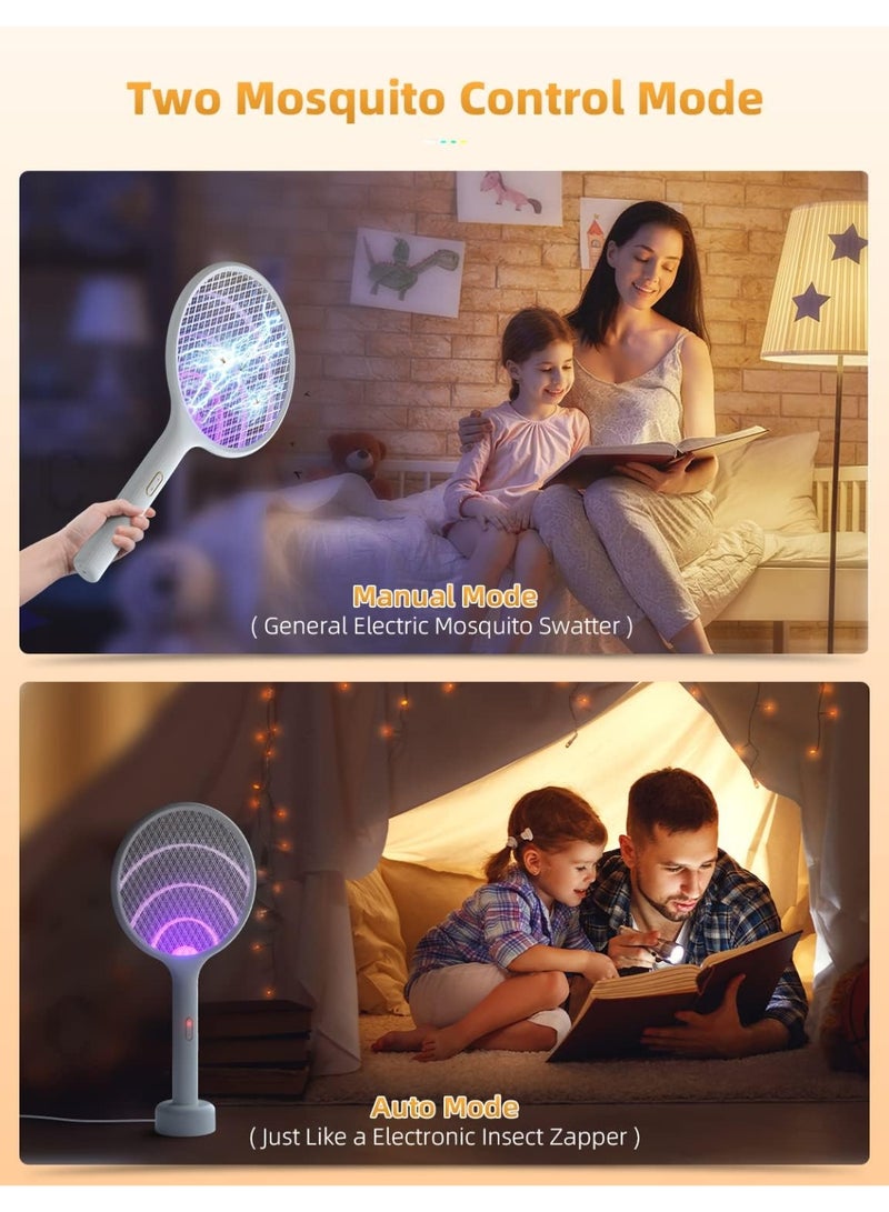 MOSH Electric Fly Swatter 4000V Bug Zapper Racket with Dual Modes, Mosquito UV Light, Rechargeable Base, Indoor & Outdoor Insect Killer (1 Pack) - Image 2