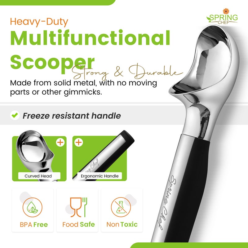 Spring Chef Heavy Duty Metal Ice Cream Scoop - Dishwasher Safe Ice Cream Scooper, Commercial Icecream Scoop Spade, Professional Kitchen Tool for Gelato, Melon, Sundae, Cookie Spoon - Black - Image 4