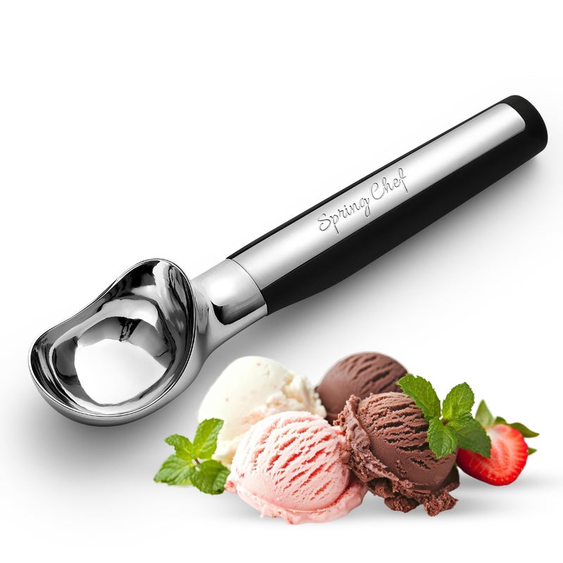 Spring Chef Heavy Duty Metal Ice Cream Scoop - Dishwasher Safe Ice Cream Scooper, Commercial Icecream Scoop Spade, Professional Kitchen Tool for Gelato, Melon, Sundae, Cookie Spoon - Black - Image 1