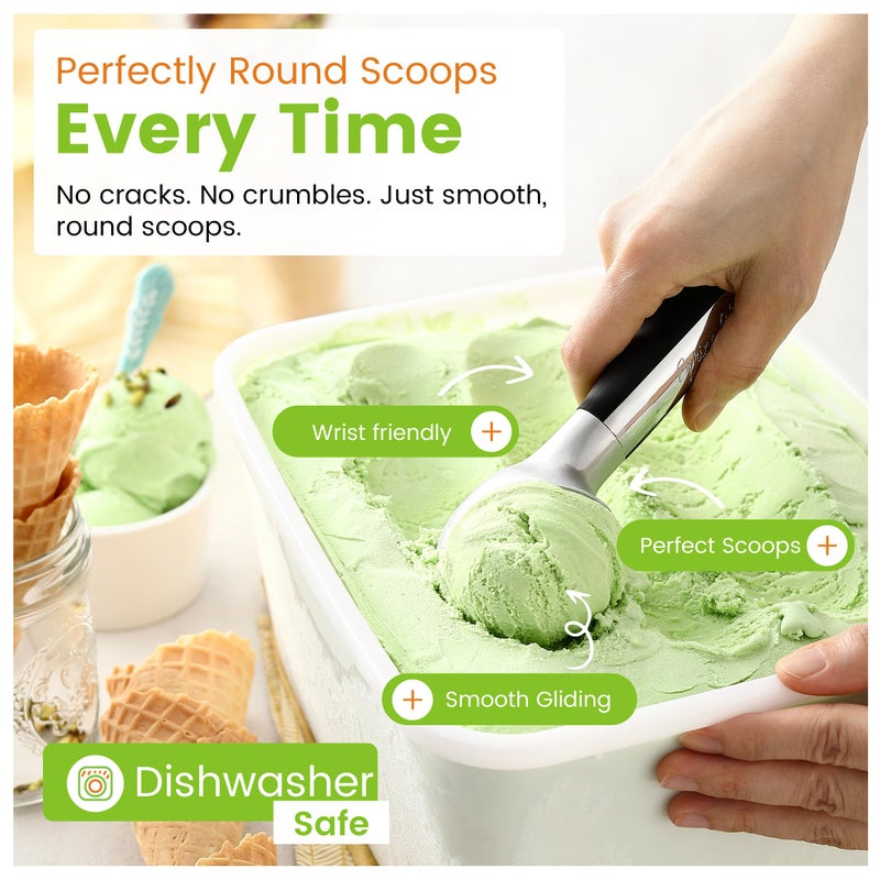 Spring Chef Heavy Duty Metal Ice Cream Scoop - Dishwasher Safe Ice Cream Scooper, Commercial Icecream Scoop Spade, Professional Kitchen Tool for Gelato, Melon, Sundae, Cookie Spoon - Black - Image 5
