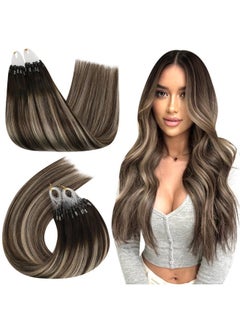 Micro Loop Human Hair Extensions Balayage Dark Brown To Ash Blonde Mix Brown Microlink Hair Extensions Human Hair Real Hair Extensions Micro Ring 50S 16 Inch