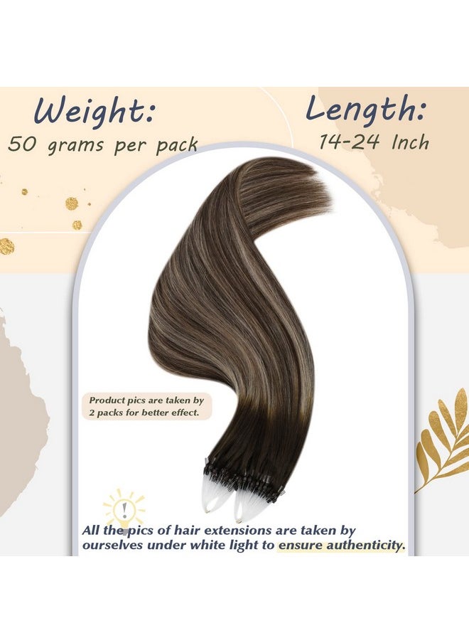 Ugeat - Micro Loop Human Hair Extensions Balayage Dark Brown To Ash Blonde Mix Brown Microlink Hair Extensions Human Hair Real Hair Extensions Micro Ring 50S 16 Inch - Image 1