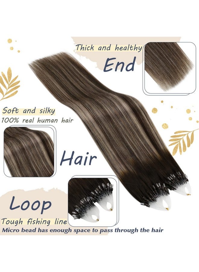 Ugeat - Micro Loop Human Hair Extensions Balayage Dark Brown To Ash Blonde Mix Brown Microlink Hair Extensions Human Hair Real Hair Extensions Micro Ring 50S 16 Inch - Image 1
