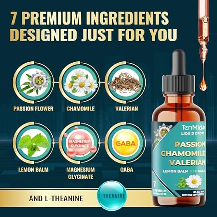 Tenmido 7in1 Passion Flower Extract Liquid Drops with Chamomile, Valerian, Lemon Balm, L-Theanine, GABA, and Magnesium Glycinate - 30ml 1 Fl Oz - Image 3
