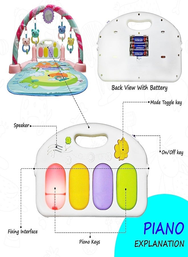 LONGMIRE Baby Play Mat Gym & Fitness Rack with Hanging Rattles Lights & Musical Keyboard Mat Piano Toys for Babies (Baby Gym Piano Pink) - Image 5