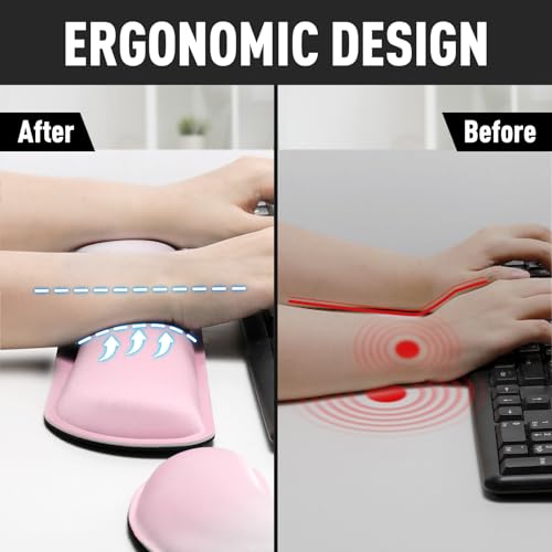 Gimars Upgrade Enlarge Silky Gel Memory Foam Keyboard Wrist Rest, Wrist Rest for Computer Keyboard, Ergonomic Mouse pad Rests for Typing Pain Relief, Wrist Support for Office, Gaming, Pink Gradient - Image 3