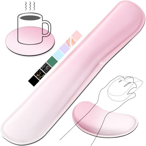 Gimars Upgrade Enlarge Silky Gel Memory Foam Keyboard Wrist Rest, Wrist Rest for Computer Keyboard, Ergonomic Mouse pad Rests for Typing Pain Relief, Wrist Support for Office, Gaming, Pink Gradient - Image 1