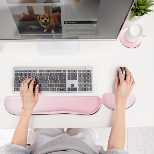 Gimars Upgrade Enlarge Silky Gel Memory Foam Keyboard Wrist Rest, Wrist Rest for Computer Keyboard, Ergonomic Mouse pad Rests for Typing Pain Relief, Wrist Support for Office, Gaming, Pink Gradient - Image 2