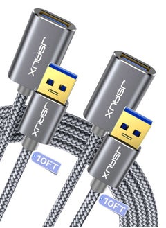 JSAUX 2Pack 10FT+10FT USB 3.0 Extension Cable, Type A Male to Female USB Extender Cord Nylon Braided Compatible with Webcam, Camera, Phone, USB hub, Mouse, Keyboard, Printer, Hard Drive, Xbox-Grey  - Image 1