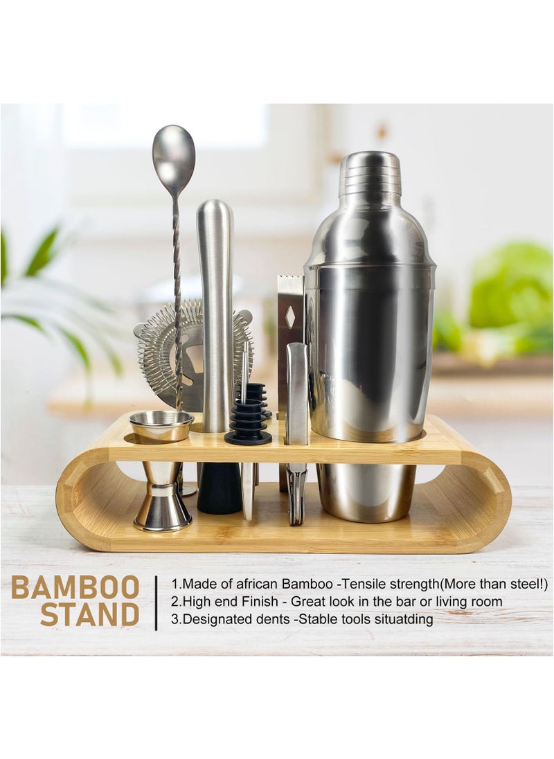 SKY-TOUCH - 11 Piece Bar Tool Set with Stylish Bamboo Stand Perfect Home Bartending Kit and Martini Cocktail Shaker Set For an Awesome Drink Mixing Experience - Image 1