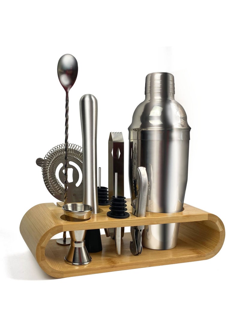 SKY-TOUCH - 11 Piece Bar Tool Set with Stylish Bamboo Stand Perfect Home Bartending Kit and Martini Cocktail Shaker Set For an Awesome Drink Mixing Experience - Image 1