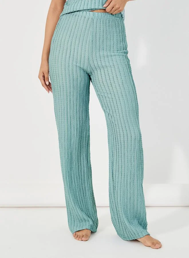 Styli Ribbed Lace Trim Gathered Top & Pyjama Set