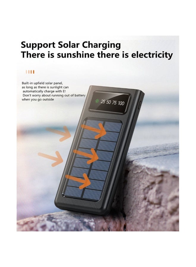20000mAh Solar Power Bank with Fast Charging & Built-In Cable – High-Capacity Portable Battery Pack for Smartphones, Tablets & USB Devices | Dual USB Output, LED Indicator, and Solar Charging Panel | Black External Power Bank for Travel, Camping & Emergency Use - Image 2