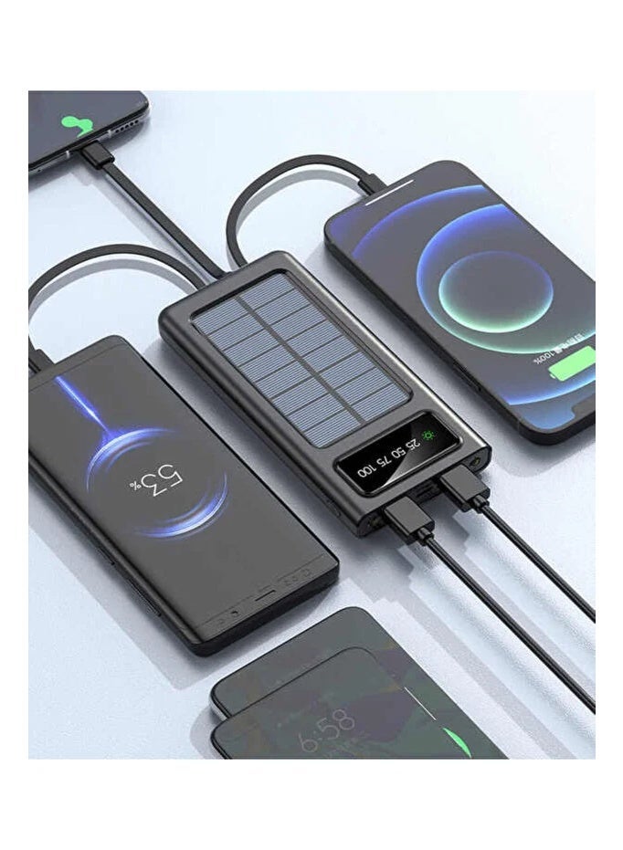 20000mAh Solar Power Bank with Fast Charging & Built-In Cable – High-Capacity Portable Battery Pack for Smartphones, Tablets & USB Devices | Dual USB Output, LED Indicator, and Solar Charging Panel | Black External Power Bank for Travel, Camping & Emergency Use - Image 5