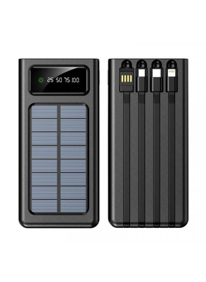 20000mAh Solar Power Bank with Fast Charging & Built-In Cable – High-Capacity Portable Battery Pack for Smartphones, Tablets & USB Devices | Dual USB Output, LED Indicator, and Solar Charging Panel | Black External Power Bank for Travel, Camping & Emergency Use - Image 1