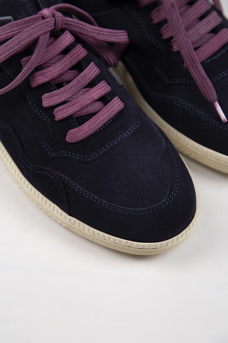 Krahe Zeus Men's Genuine Leather Hand-Painted Navy Blue Sneakers with Laces and Two Spare Laces - Image 5