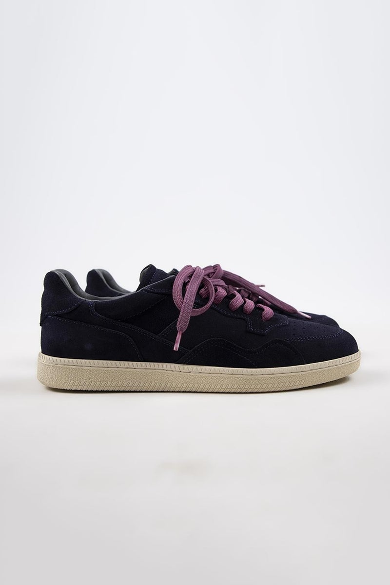 Krahe Zeus Men's Genuine Leather Hand-Painted Navy Blue Sneakers with Laces and Two Spare Laces - Image 2