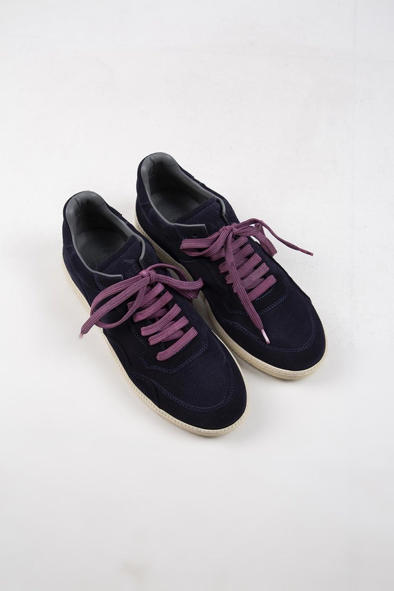 Krahe Zeus Men's Genuine Leather Hand-Painted Navy Blue Sneakers with Laces and Two Spare Laces - Image 3