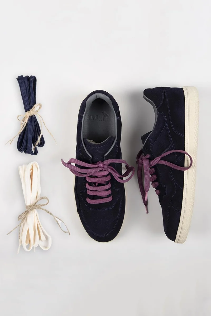 Krahe Krahe Zeus Men's Genuine Leather Hand-Painted Navy Blue Sneakers with Laces and Two Spare Laces
