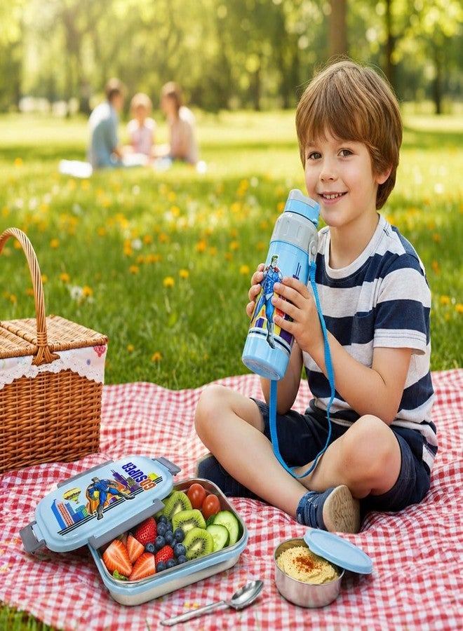 POGON علبة غداء POGON Kids Meal Mate Go Super المصنوعة من الفولاذ المقاوم للصدأ والمحكمة الإغلاق بسعة 800 مل، وزجاجة مياه معزولة Sipmate بسعة 500 مل. - Image 2