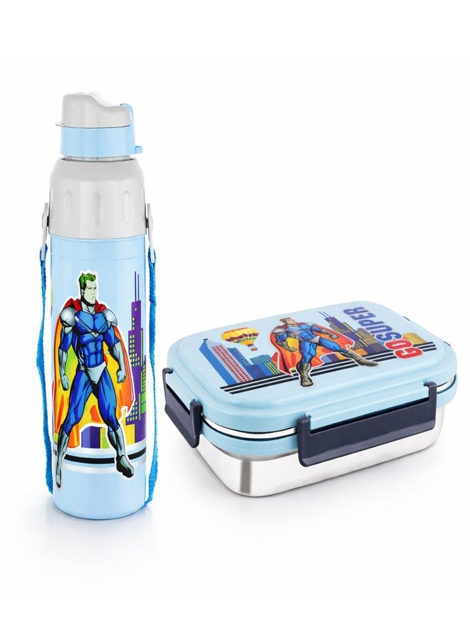 POGON علبة غداء POGON Kids Meal Mate Go Super المصنوعة من الفولاذ المقاوم للصدأ والمحكمة الإغلاق بسعة 800 مل، وزجاجة مياه معزولة Sipmate بسعة 500 مل. - Image 1