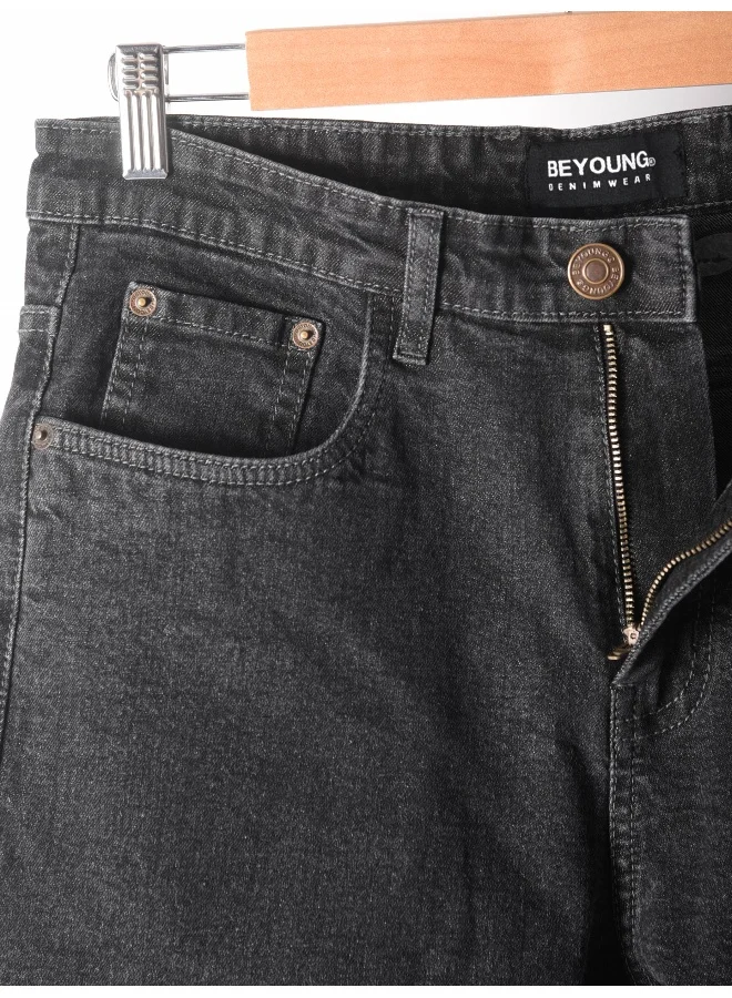 Beyoung cotton lycra Ink Black Regular Fit Jeans for men