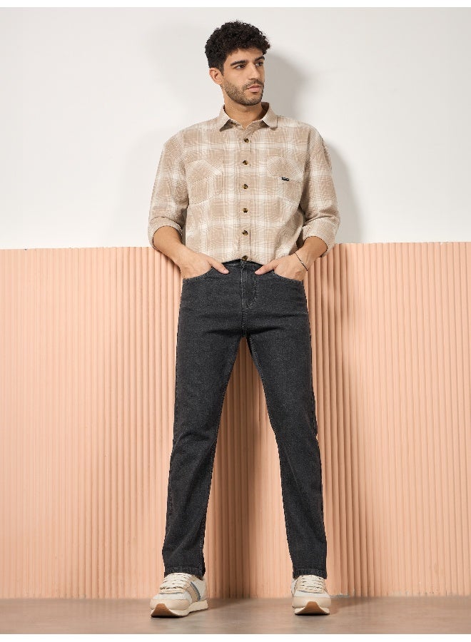 cotton lycra Ink Black Regular Fit Jeans for men