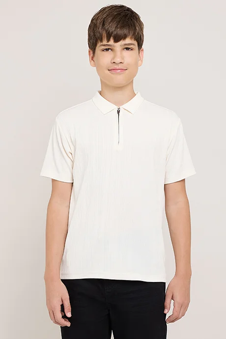 أر أند بي Textured Polo T-Shirt with Short Sleeves