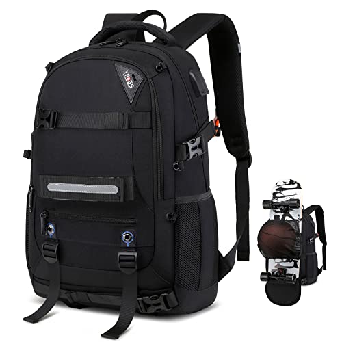 RUCYEN Skateboard Backpack, Laptop Backpack with USB Charging Port, RFID Anti-Theft Lock, Waterproof Fabric, Fits up to 15.6 Inch Laptop, for Business Travel Men (Black) - Image 1