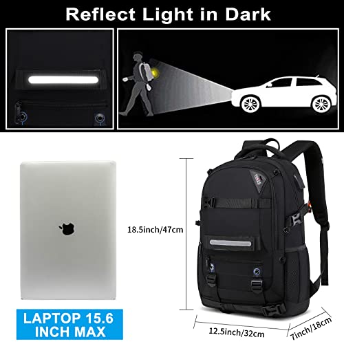 RUCYEN Skateboard Backpack, Laptop Backpack with USB Charging Port, RFID Anti-Theft Lock, Waterproof Fabric, Fits up to 15.6 Inch Laptop, for Business Travel Men (Black) - Image 5