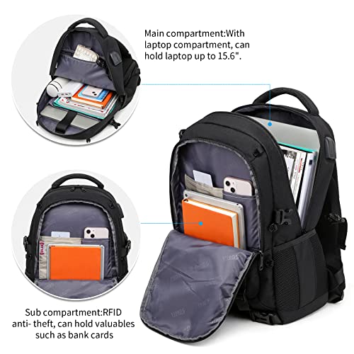 RUCYEN Skateboard Backpack, Laptop Backpack with USB Charging Port, RFID Anti-Theft Lock, Waterproof Fabric, Fits up to 15.6 Inch Laptop, for Business Travel Men (Black) - Image 3